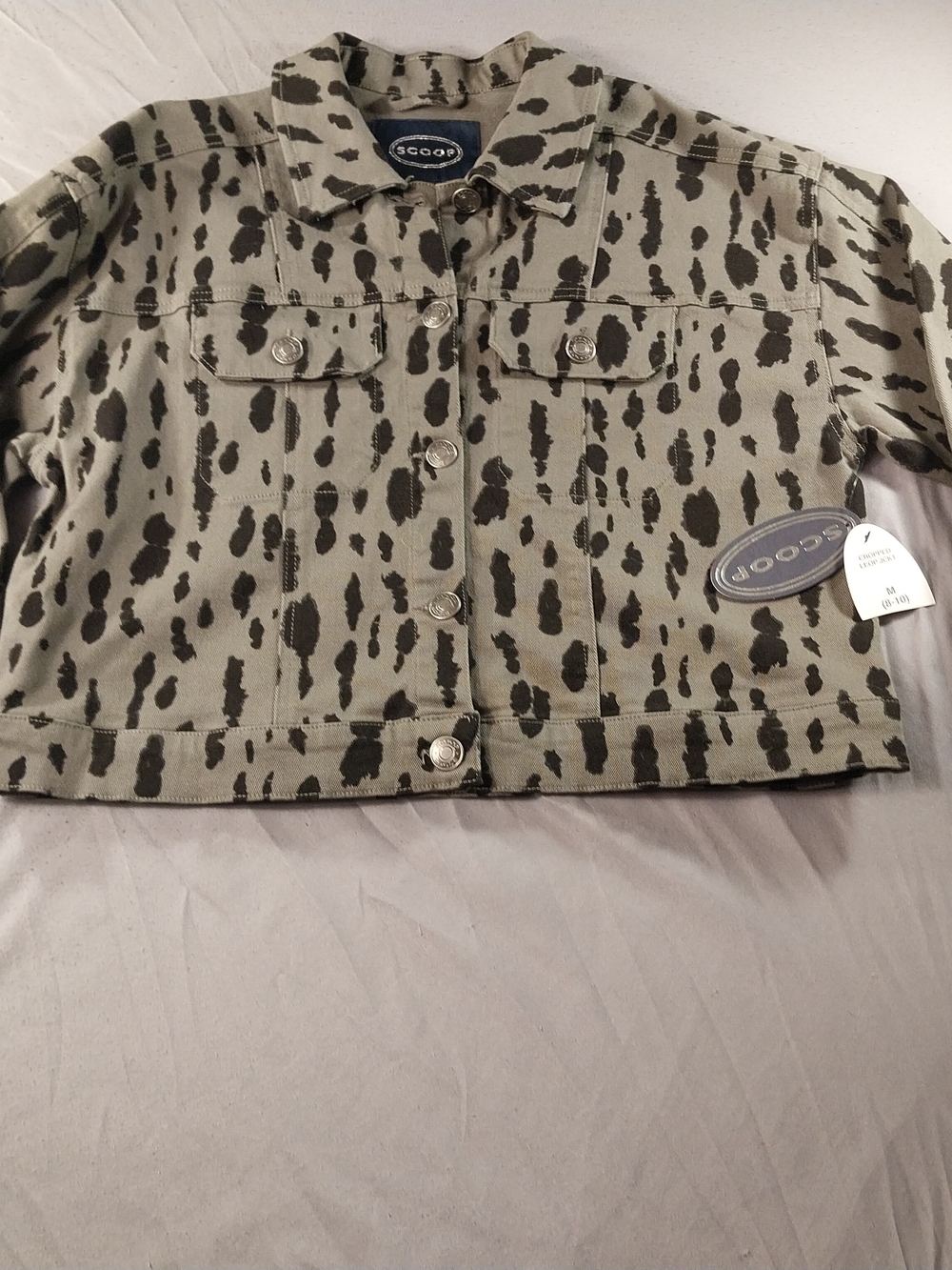 Scoop Cropped Animal Print Denim Jacket #088